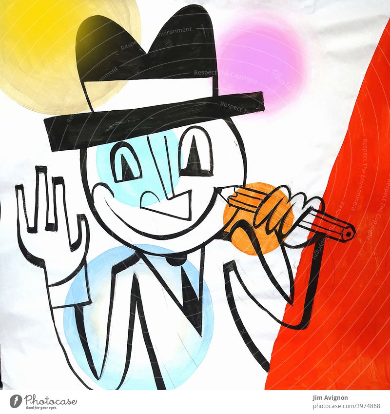 Man with hat paints a smile on his face Self-motivation Optimism Hat crayon Smiling