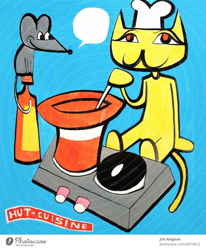Yellow cat cooking in a red hat - Hat Cuisine Cat boil haut cuisine Cook Restaurant Mouse Delicious