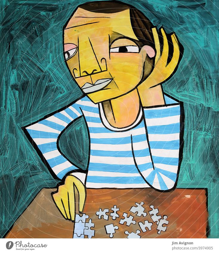 The puzzle player Puzzle Playing Man Table patience combination Art illustration Picasso
