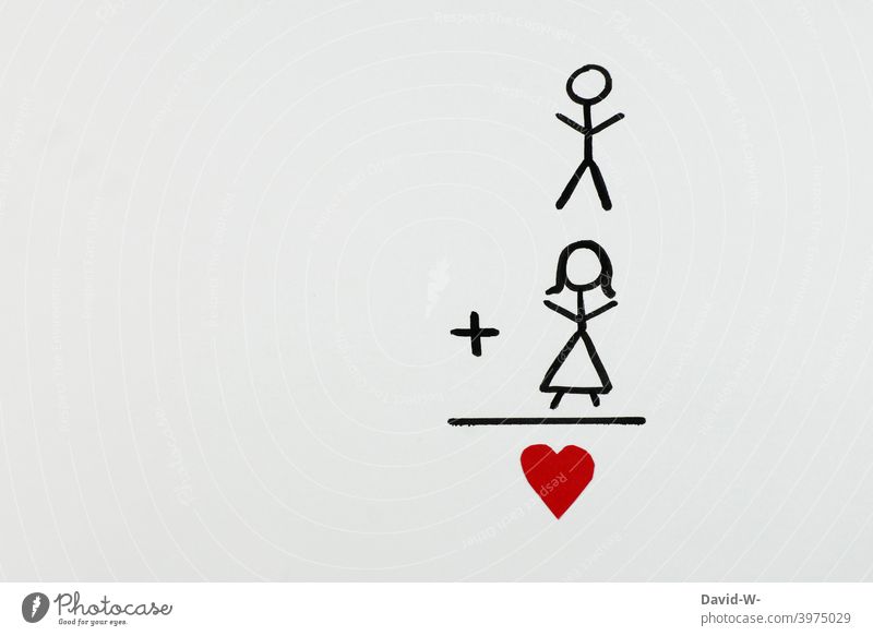 Love - Man and Woman In love Stick figure Heart Valentine's Day Lovers at the same time Emotions Infatuation Relationship Couple