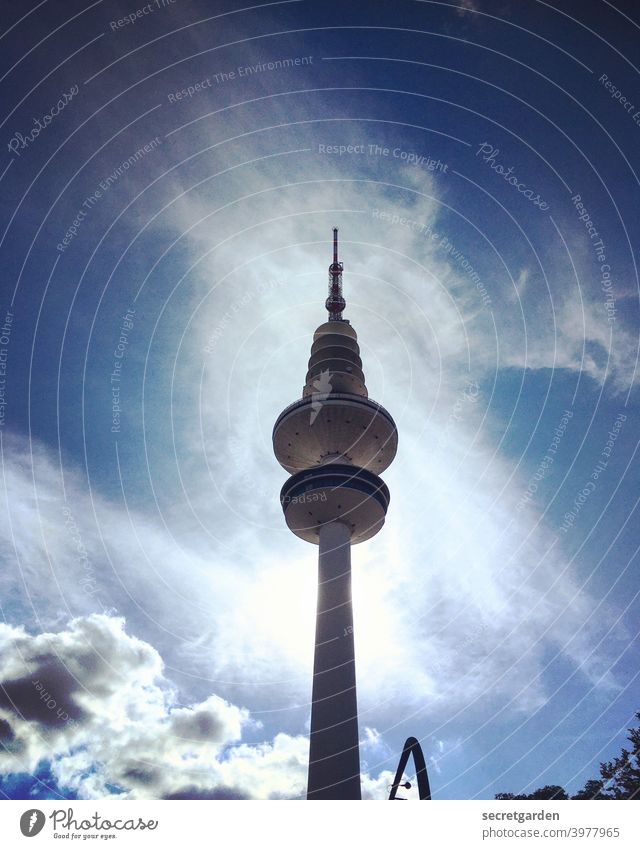 In the lee of the Hamburg television tower. Blue Day Vacation & Travel Colour photo Point Tall City trip Deserted Germany Exterior shot Manmade structures Town