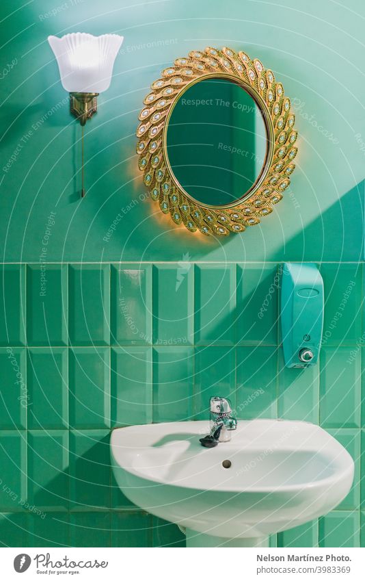 Very original bathroom in a green color. photo nobody privies interior house home design porcelain washroom modern apartment flush domestic water closed cover