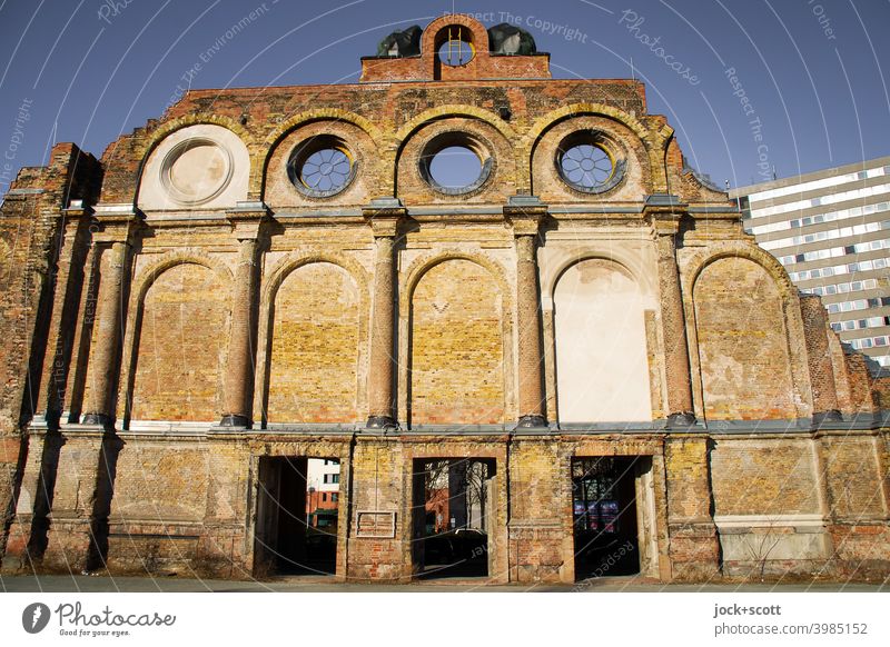 Contemporary history, Anhalter Bahnhof with the back of the Portikus fragment railway station Berlin Kreuzberg Architecture Portico Remainder Monument