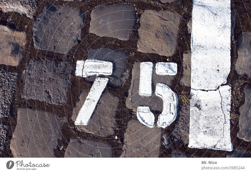 Number 75 Digits and numbers Black Parking lot White Gray Paving stone Jubilee Stone Structures and shapes Places Floor covering Arrangement Lanes & trails