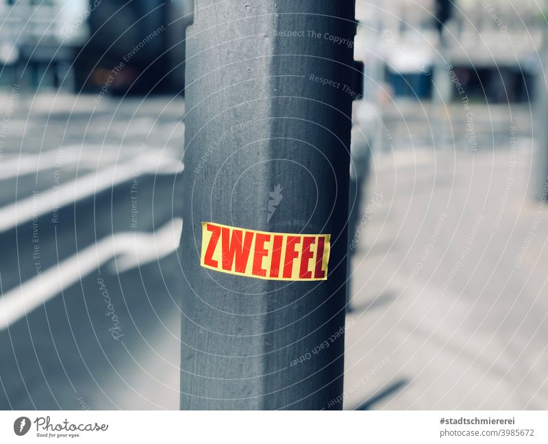 doubts Doubt Think Emotions Skeptical Ask Insecure Neutral Background Deserted Signs and labeling City photo Characters Street art Exterior shot sticker