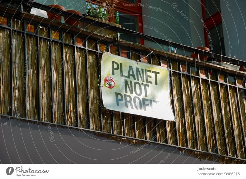 Planet Not Profit Balcony Screening Capital letter English Environmental protection Typography Signs and labeling fixed Flowerpot Window box Berlin non-profit