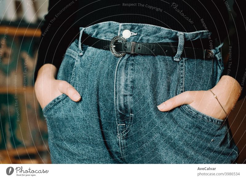 A close up of a woman on jeans - a Royalty Free Stock Photo from