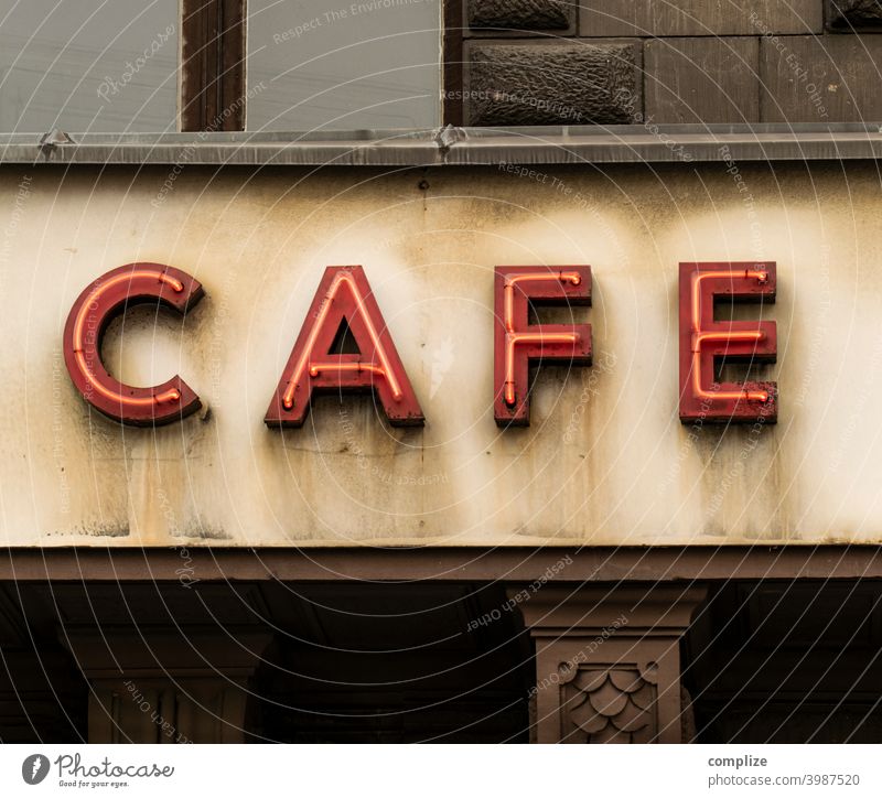 C A F E - Neon Sign Letters Café Neon light neon Neon sign Facade writing Coffee Gastronomy '60s 70s Retro vintage House (Residential Structure)