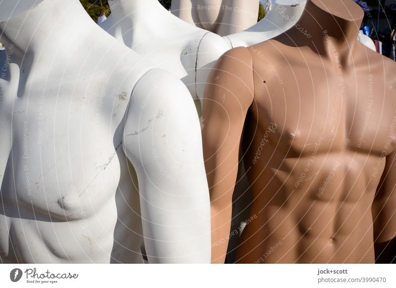 masculine headless mannequins Mannequin Headless Front view Upper body Beaded Side by side White Brown Second-hand Muscular Collection Neutral Background