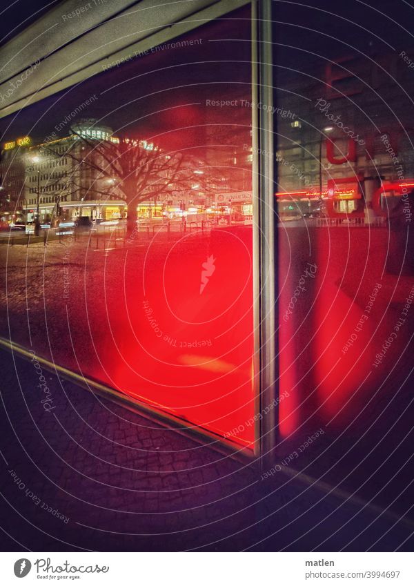downtown Berlin Shop window Reflection Night clearer city House (Residential Structure) Red Dark Colour photo Shadow Street