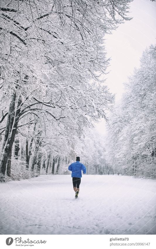 now hurry up... | Sporty man running through snowy winter forest freezing cold white sky cloudy Winter's day Winter forest Lanes & trails Outdoors being out