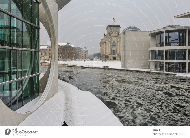 Winter in the Berlin government district Spree river cold government quarter Architecture Deserted River Water Germany Downtown Exterior shot Capital city Town