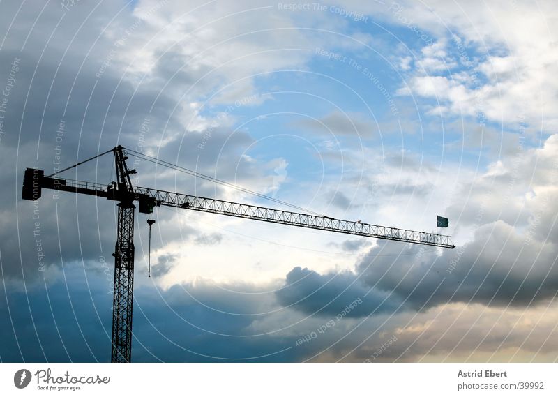 construction crane Crane Construction crane Clouds Sunset Industry Build Sky Weather Thunder and lightning