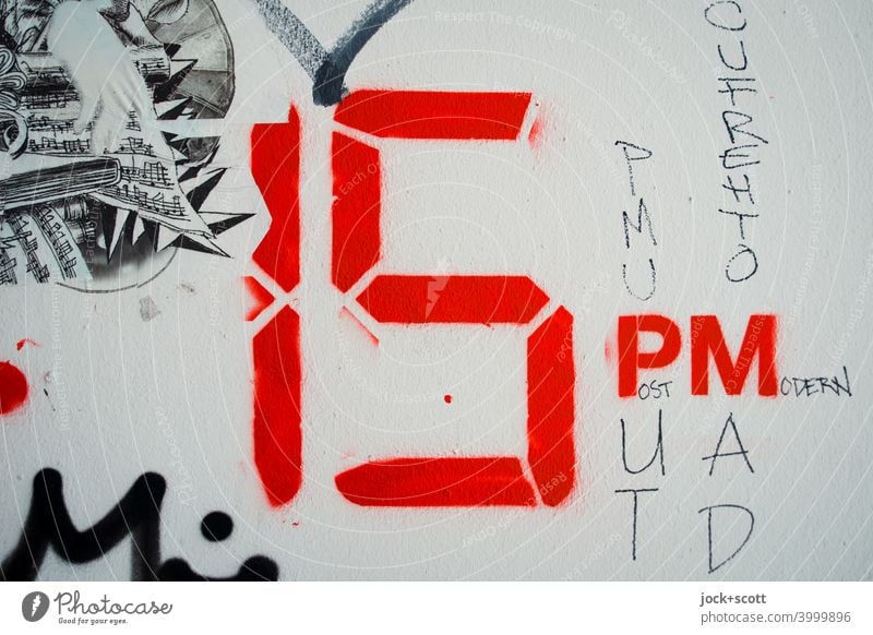 15 Post meridiem as design on the wall Street art Digits and numbers 15:00 Stencil letters Digital Typography Subculture stencil Creativity English Afternoon