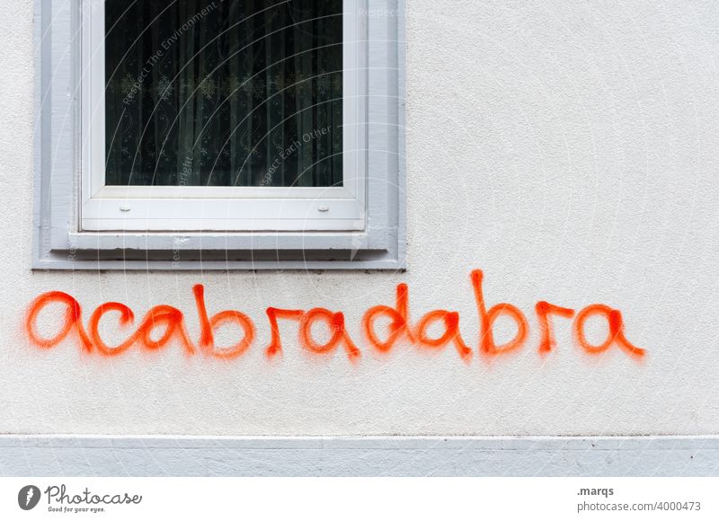 Spell acab Magic abracadabra Graffiti Characters Wall (building) Window Facade Vandalism Youth culture Daub Affront Creativity Politics and state Police Force