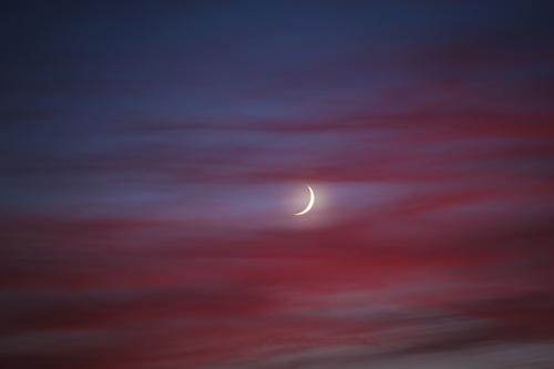 Oil painting crescent moon in the sunset Moon Post-photo Sunset Crescent moon steamy Red Blue blue hour Twilight Sky