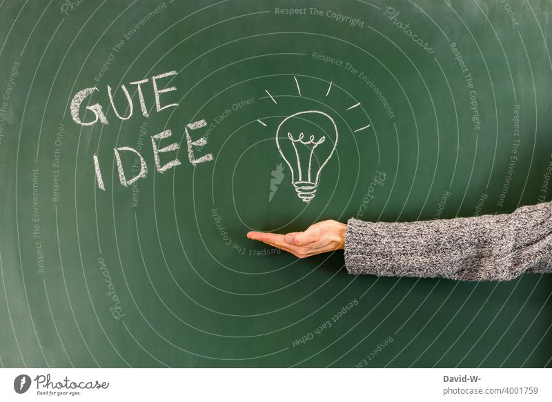 Good idea - Having an idea Idea Electric bulb incursion solution Answer Creativity Innovative Education Success School Study Blackboard Chalk