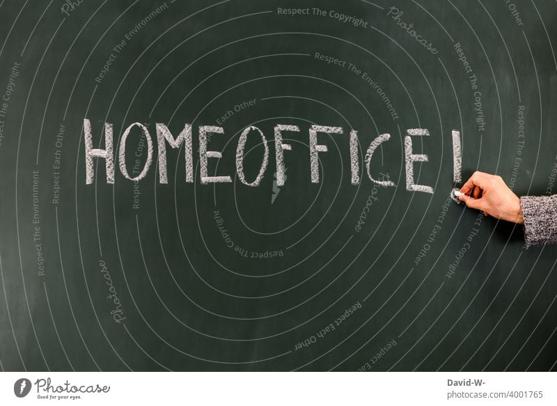 Home office / word on a blackboard home office coronavirus pandemic Word Write Blackboard Chalk concept Classification Effects Work and employment at home