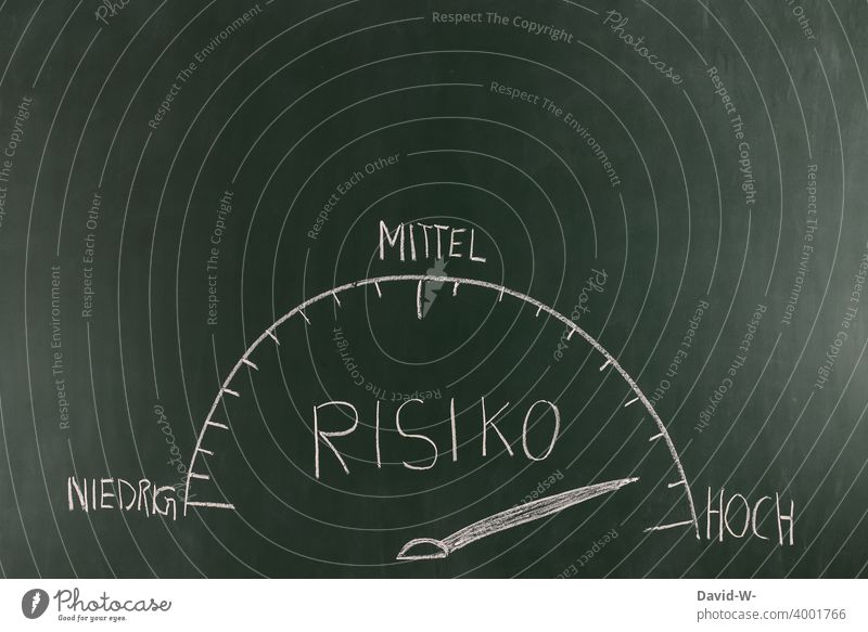 high risk - scale Risk Tall peril corona risky Caution esteem Drawing Warning label concept Scale Arrow Measurement Blackboard Chalk