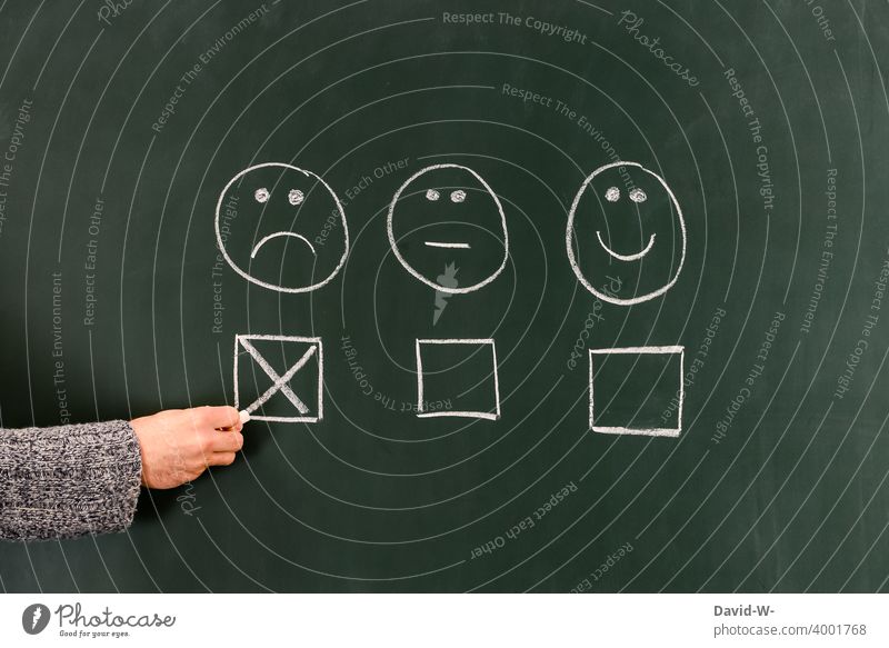 Vote - negative result choice Negative Smiley well-being Emotions Disappointment Sadness Evil Crucifix Selection Blackboard Chalk concept voting Anger