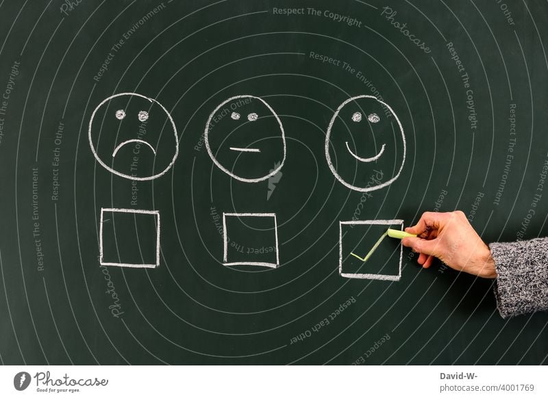 good mood / mood positive Smiley Good mood happy Happiness Moody well-being Blackboard Chalk Emotions Positive concept Optimism Contentment Poll Vote Sign