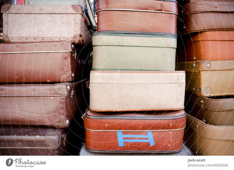 Collection of old suitcases Suitcase Retro Vintage Nostalgia Vacation & Travel Antique Things Stack Luggage Second-hand Brown Object photography Leather