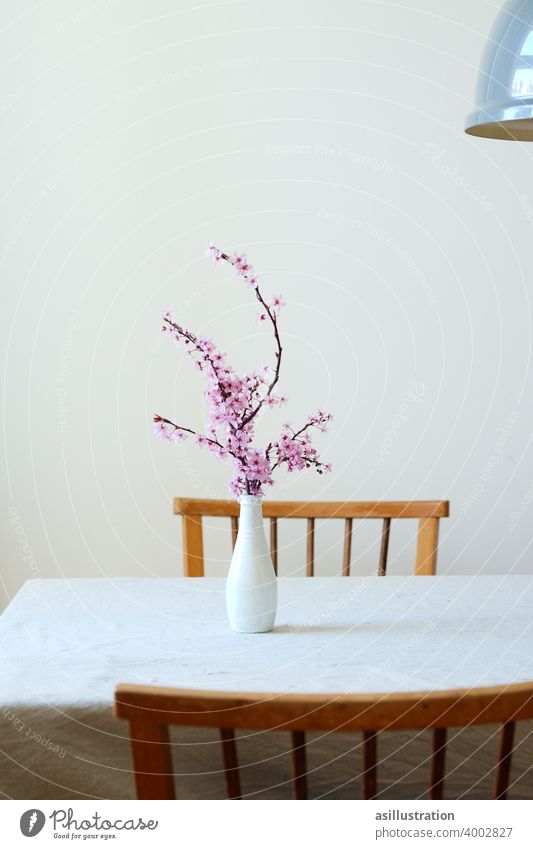 spring branch Twig Spring Pink interior Decoration Vase Flower vase Dinner table tablecloth vintage Blossom come into bloom Delicate pretty Blossoming