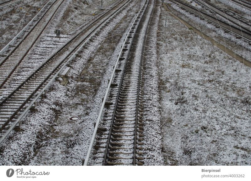 Railway tracks after light snowfall near Berlin's Ostkreuz station Railroad tracks Snow Winter Weather rails Transport Rail transport District Lichtenberg