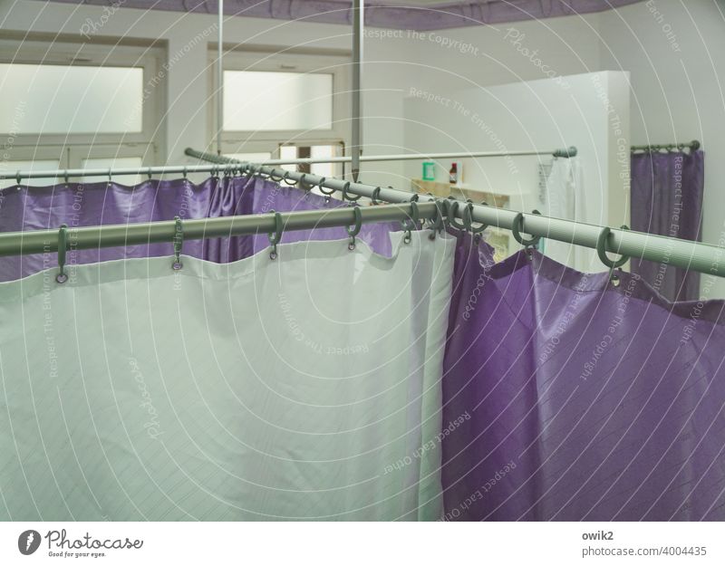 At Uncle Dokter's Drape Venetian blinds Calm Treatment room Art Practice Cabins linkage Screening Window interior Central perspective Violet purple White neat
