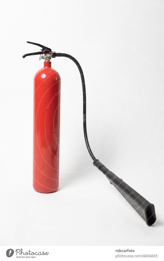 fire extinguisher on white background chemical tool hose equipment metal rescue safety firefighter security red danger protection emergency container