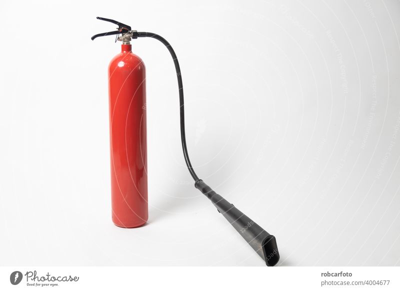 fire extinguisher on white background chemical tool hose equipment metal rescue safety firefighter security red danger protection emergency container