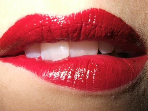 KISS ME, BITE ME! Lips Feminine Woman Kissing Red Lipstick Mouth Teeth