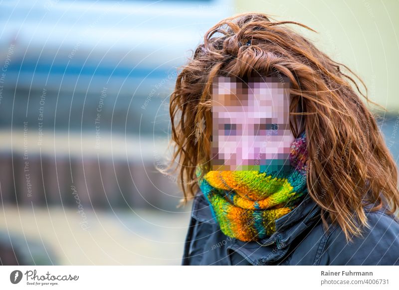Portrait of woman with anonymous face, she has red hair, background is blurred portrait Woman Anonymous face recognition protest Face Red-haired observation