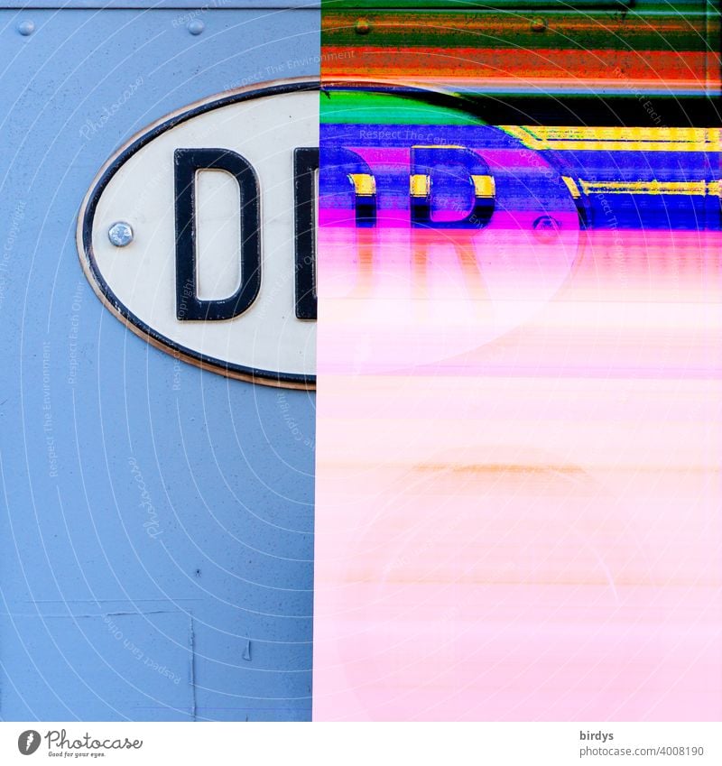 Image glitch | DDR, former country code on a vehicle. Transmission error of a photo with partially incomplete pixels. german democratic republic GDR
