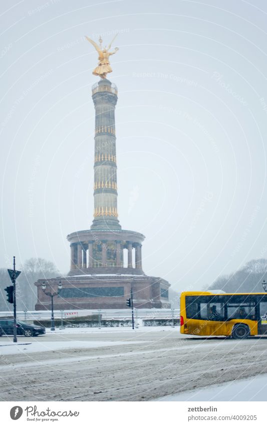 Victory Column in Winter Evening Tree Berlin leaf gold Monument Germany Twilight Ice else Closing time Figure Frost Gold Goldelse victory statue big star