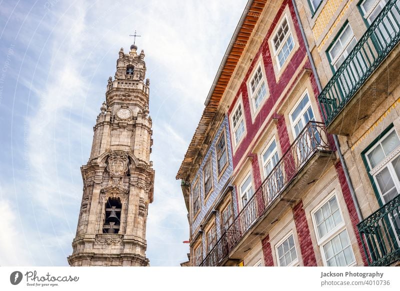 Tower of Church of Clerics and colorful architecture of Porto, Portugal porto portugal clerigos tower church monument landmark house cleric gothic cathedral