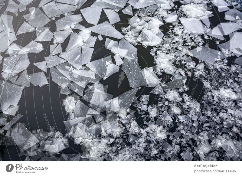 Ice structures in Berlin in winter III Spree floe Esthetic Rich in contrast Shadow play Winter mood chill Illustration Leisure and hobbies Drop shadow Contrast