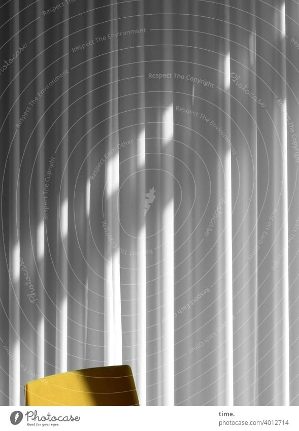 Seated area (17) Chair Curtain Stripe Sunlight Shadow Deserted Structures and shapes Pattern Interior shot Colour photo Time Moody Services Boredom Concentrate