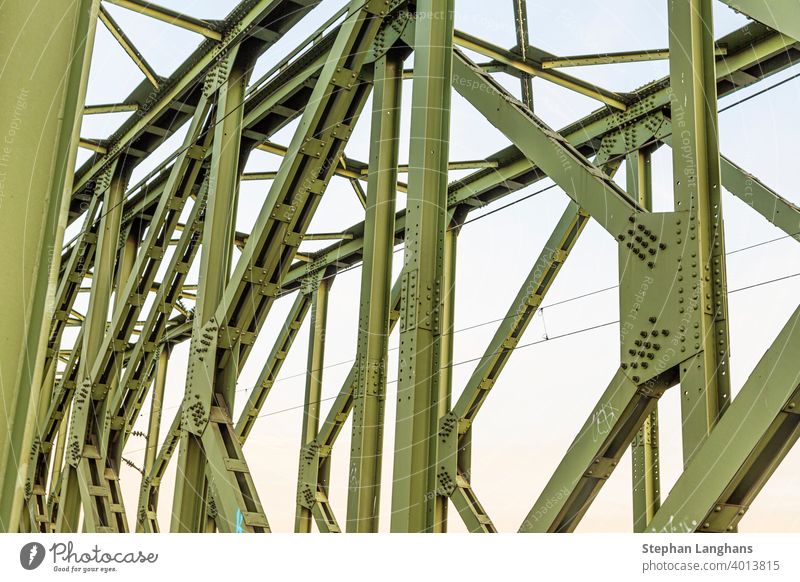 Close-up of the steel structure of the south bridge near the city of Mainz structural framing rhine infrastructure german railway architecture building river