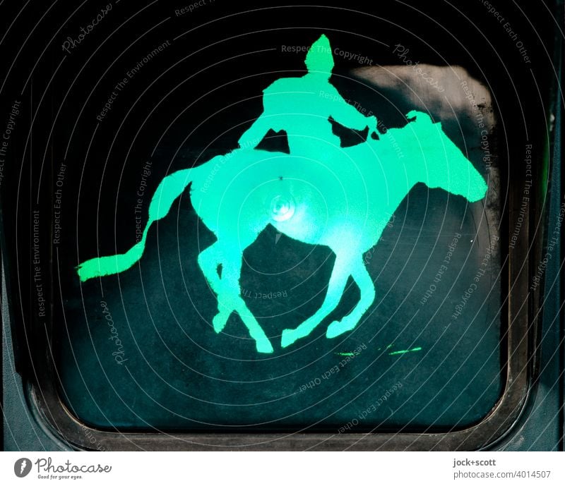 Mongolian rides into everyday life while green Silhouette Artificial light Pictogram Comic Traffic light Pedestrian traffic light Design signal colour Road sign