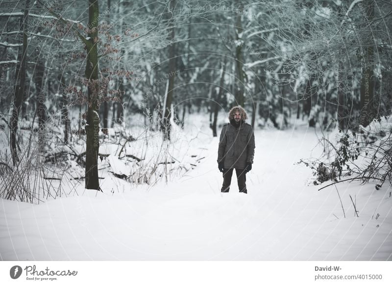 Man standing in icy cold in a snowy forest Forest Winter Cold Snow chill Winter mood Winter's day Hiking winter Winter forest Freeze December