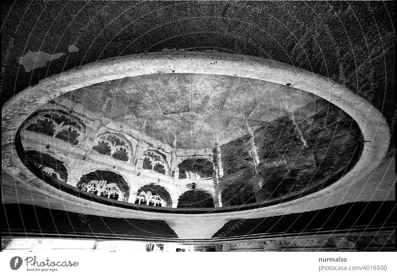 Round faith Monastery Old Well reflection Analog Orthochromatic Stone Monk Lisbon Belém upside down Historic History of the Old times graphically