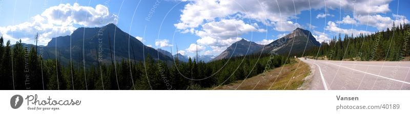 Infinite widths Panorama (View) Forest Clouds Mountain Highway Sun Large Panorama (Format)
