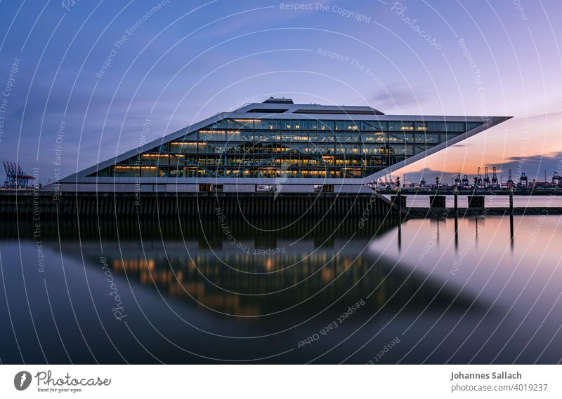 Dockland Hamburg dockland blue hour Architecture Building Harbour Tourist Attraction Port City Twilight Long exposure Manmade structures Moody Ambience Esthetic