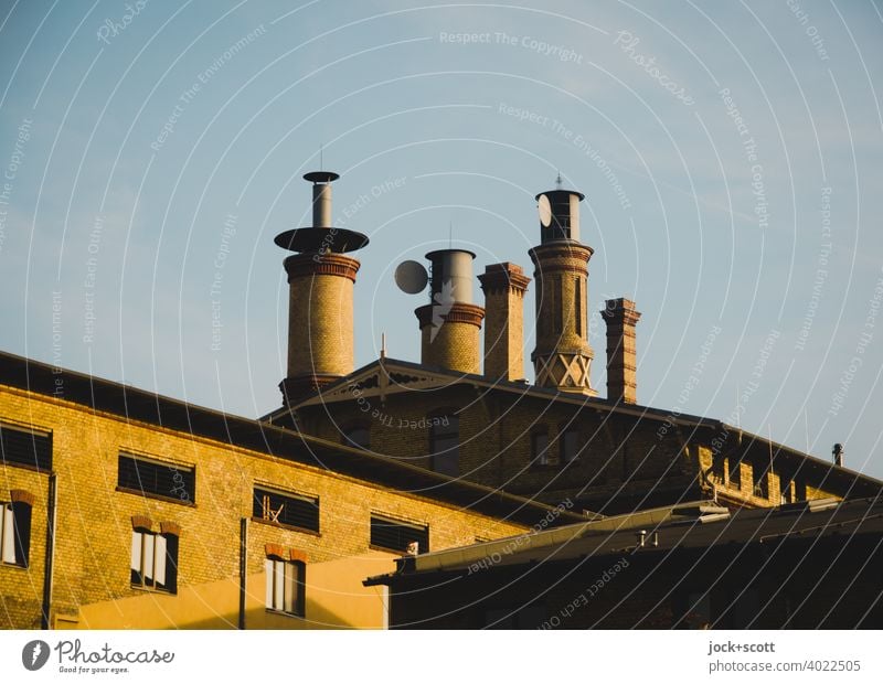 decorative chimneys of an old malt house Chimney disparate Architecture Building Style Malthouse clinker facade rebuilt Pankow Berlin Decoration Sky