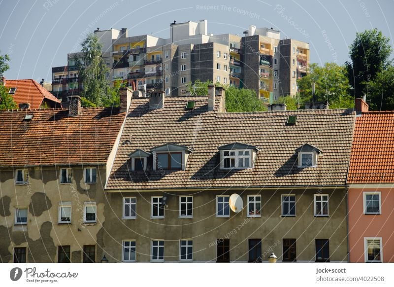 Architecture yesterday and the day before Zgorzelec goerlitz Old town Prefab construction Facade Authentic Historic Modern Outstanding Tower block European City