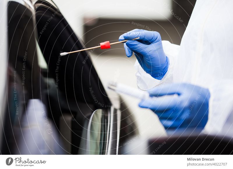Coronavirus drive-thru PCR test 2019-ncov automobile car care check collection contagion contagious control corona coronavirus covid19 crisis detection