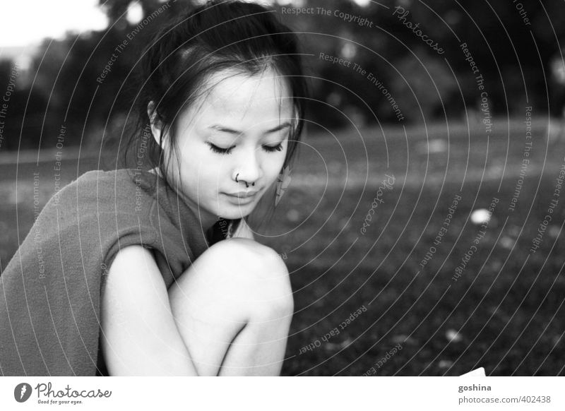 parkmelancholy Feminine Young woman Youth (Young adults) Woman Adults Break Planning Sadness boredom Dream indulge Think Remember Asians Black & white photo