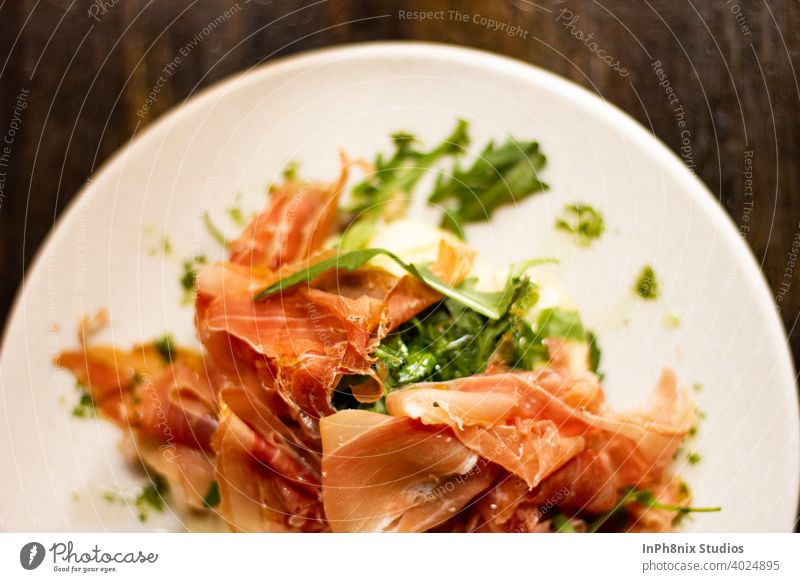Beautifully plated lunch Ham Food Meat Delicious Healthy Eating Dinner Herbs texture Nutrition European Café Organic produce Style Close-up Kitchen Life Cooking