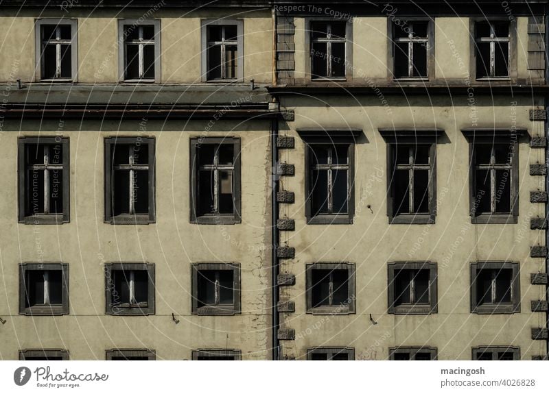 Facade in Wroclaw Poland Window nobody Deserted Pattern structure Building Old urban Architecture Contrast Regular Window transom and mullion Crosses